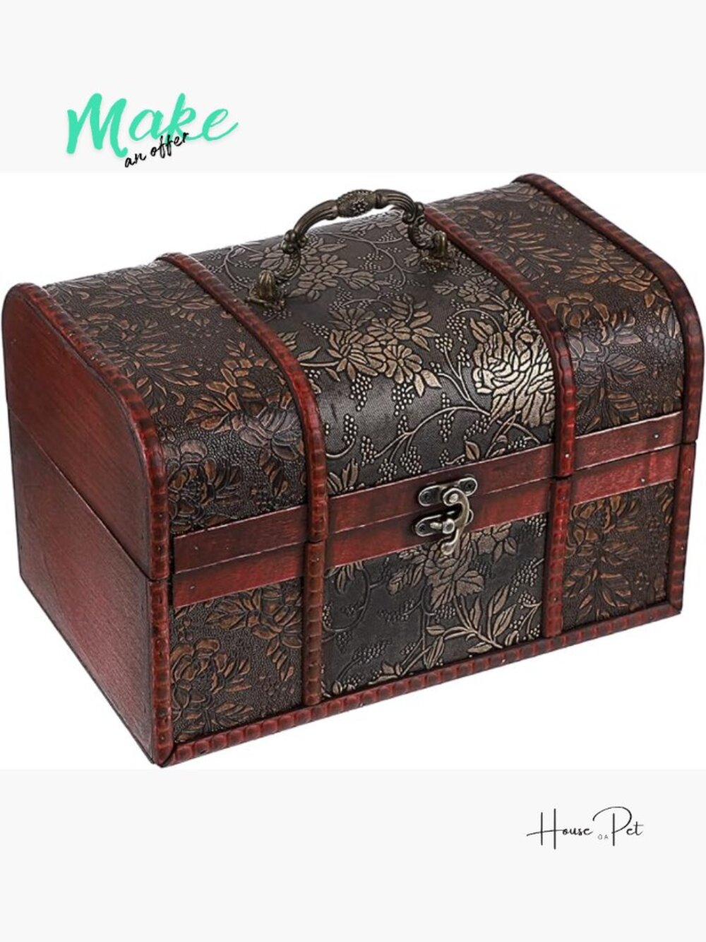 Vintage Treasure Chest Wooden Storage Box for Jewelry Trinkets Decorative